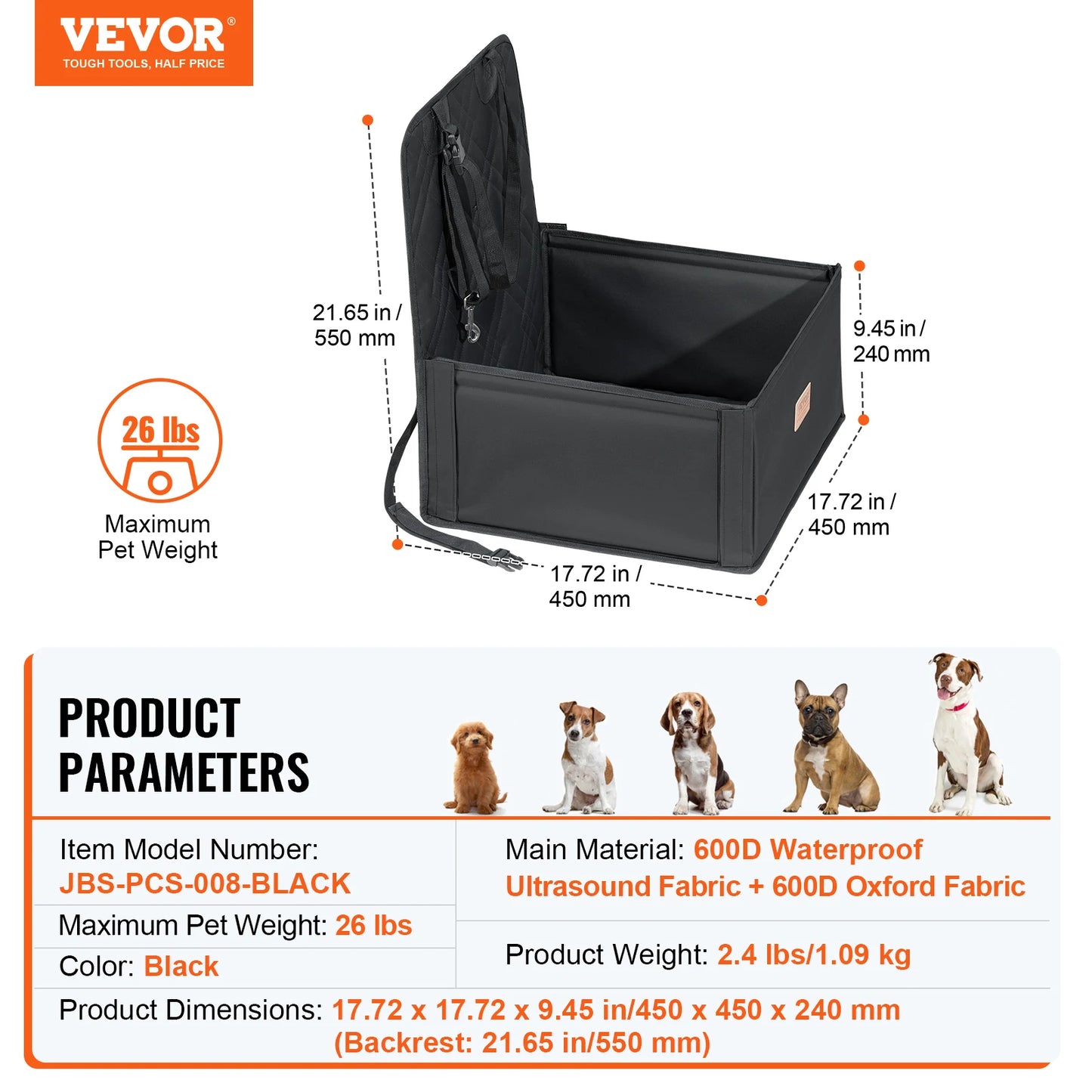 VEVOR Dog Car Seat Waterproof