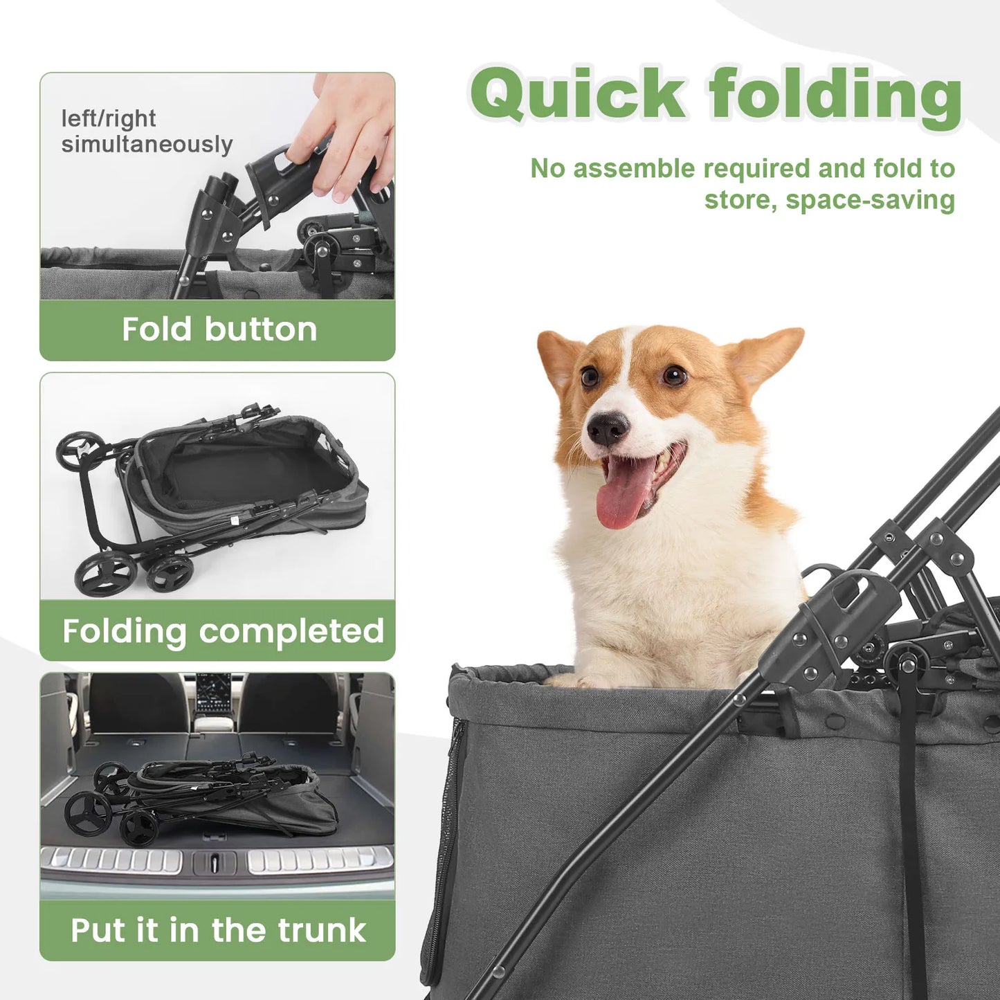 Wedyvko Luxury Pet Stroller 4 Wheels with Brakes