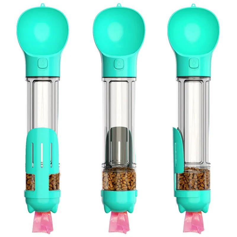Pet Water Bottle 4 in 1 Portable Dispenser with Dog Whistle, Pet Travel Water Cup with Food Container