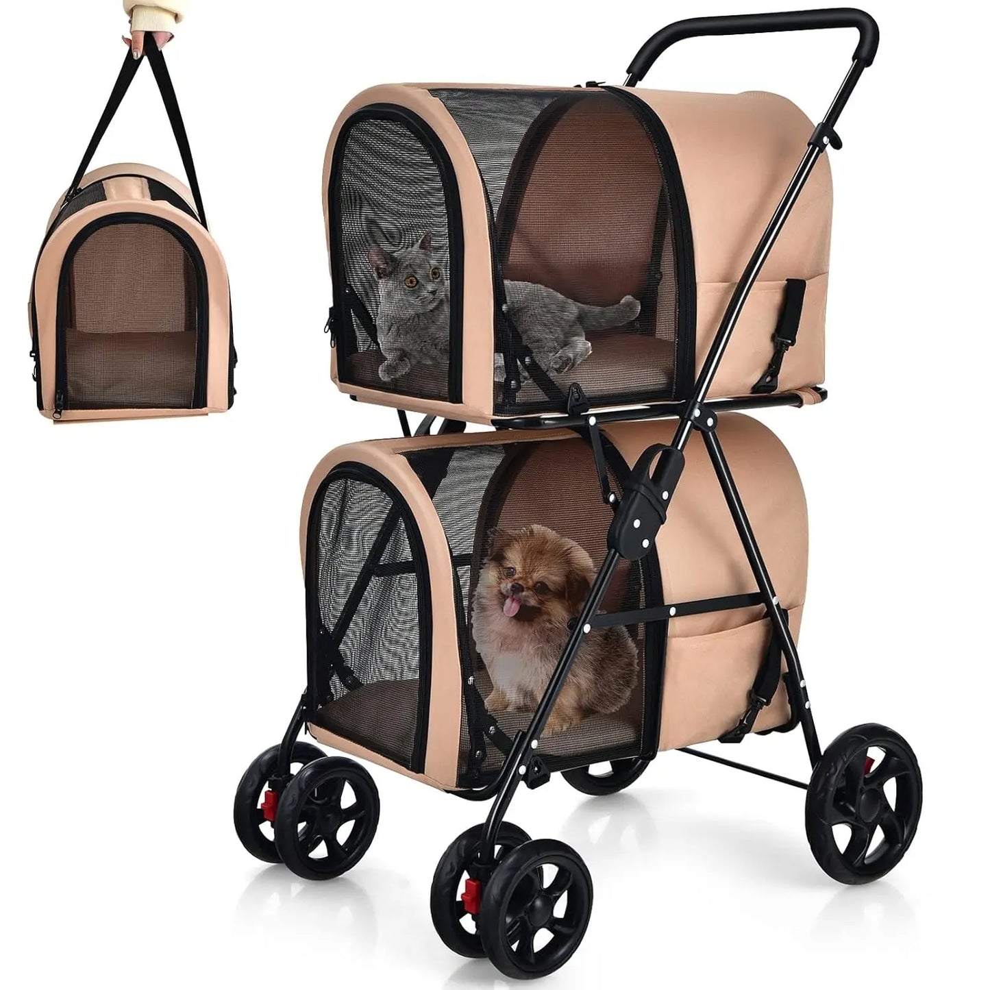 Pet Stroller with 2 Detachable Carrier Bags