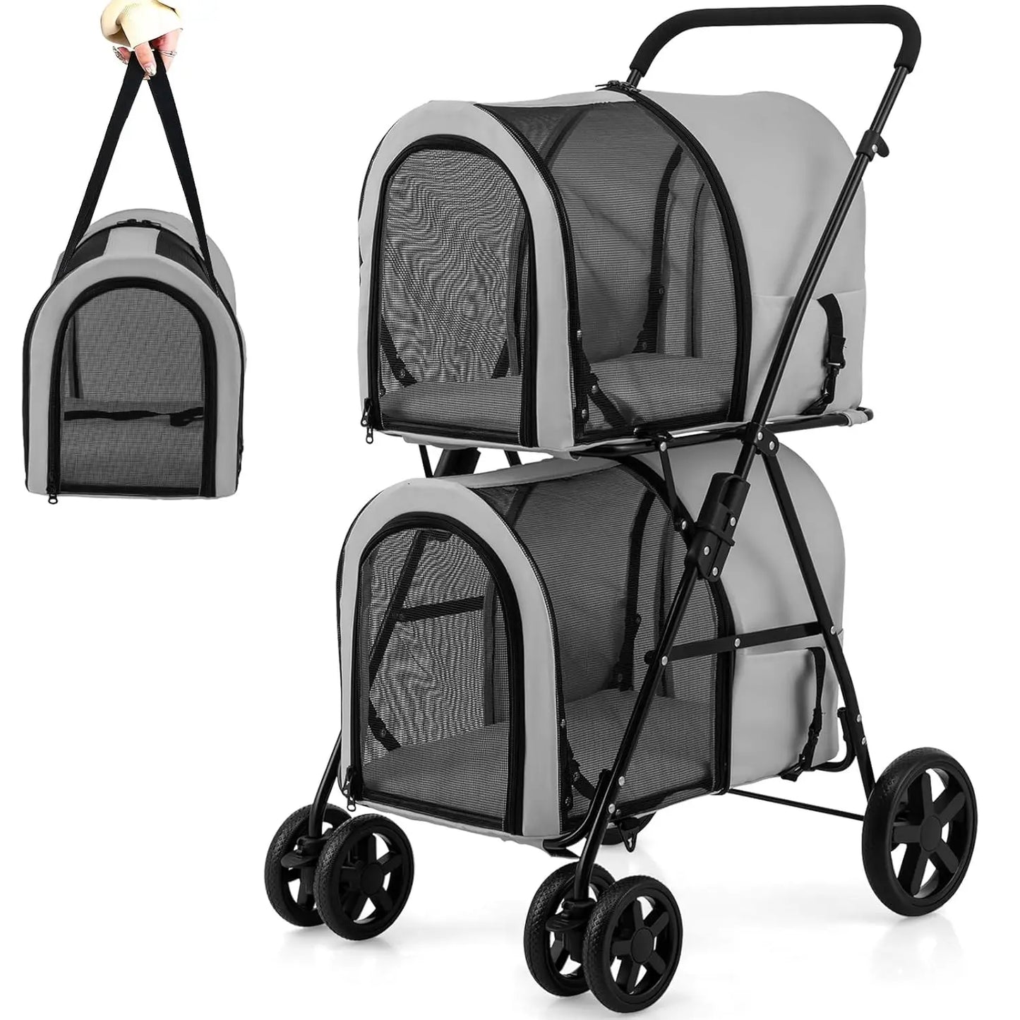 Pet Stroller with 2 Detachable Carrier Bags