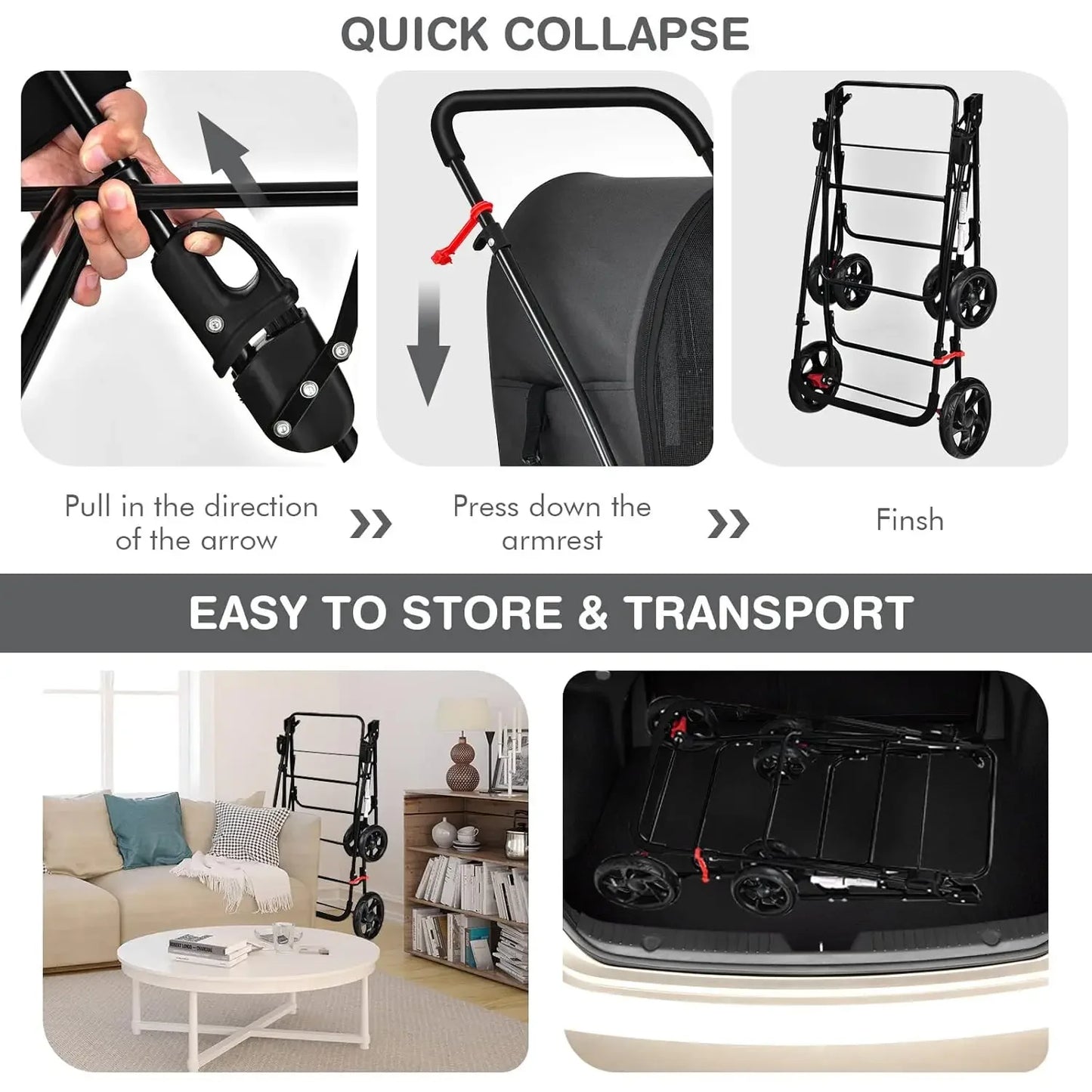Pet Stroller with 2 Detachable Carrier Bags