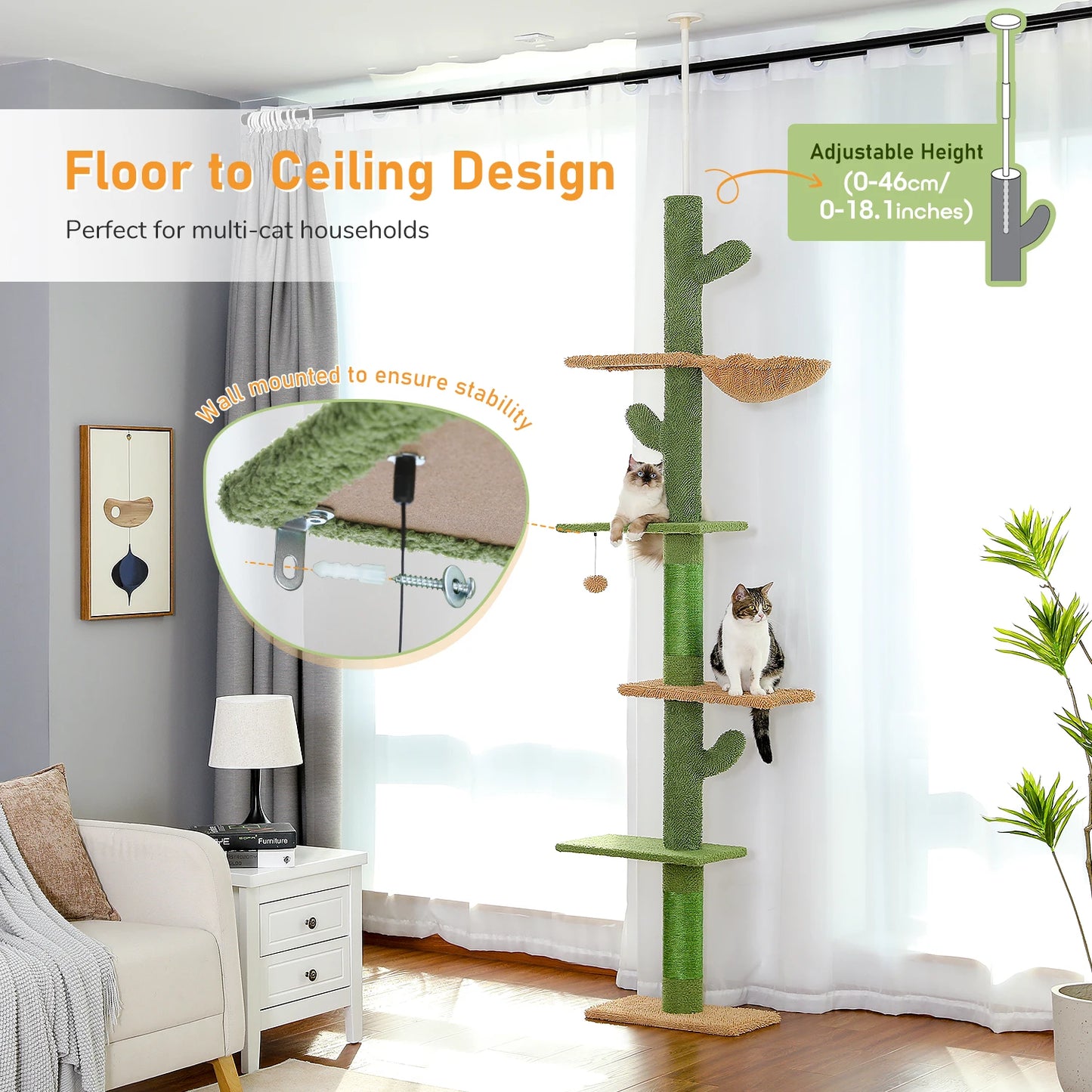 5-Tier Floor to Ceiling Cactus Tall Climbing Tree