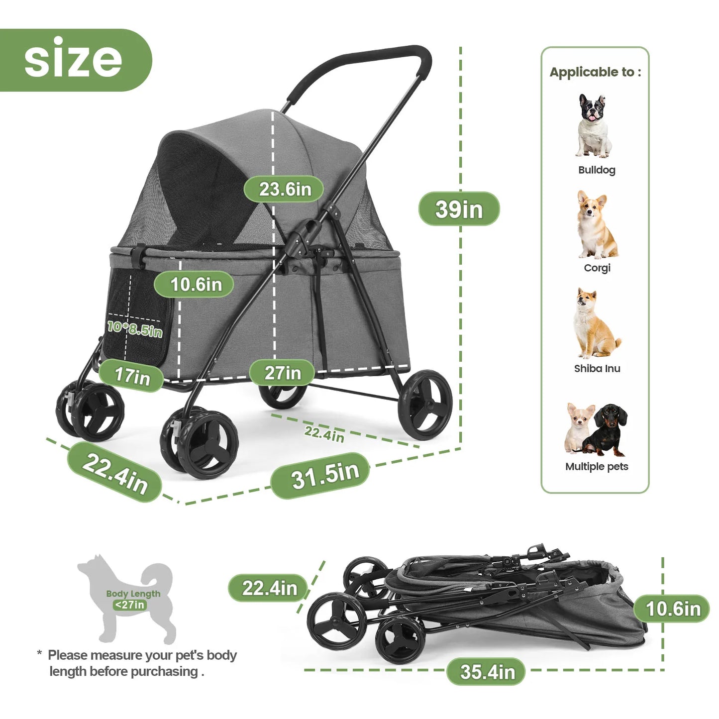 Wedyvko Luxury Pet Stroller 4 Wheels with Brakes