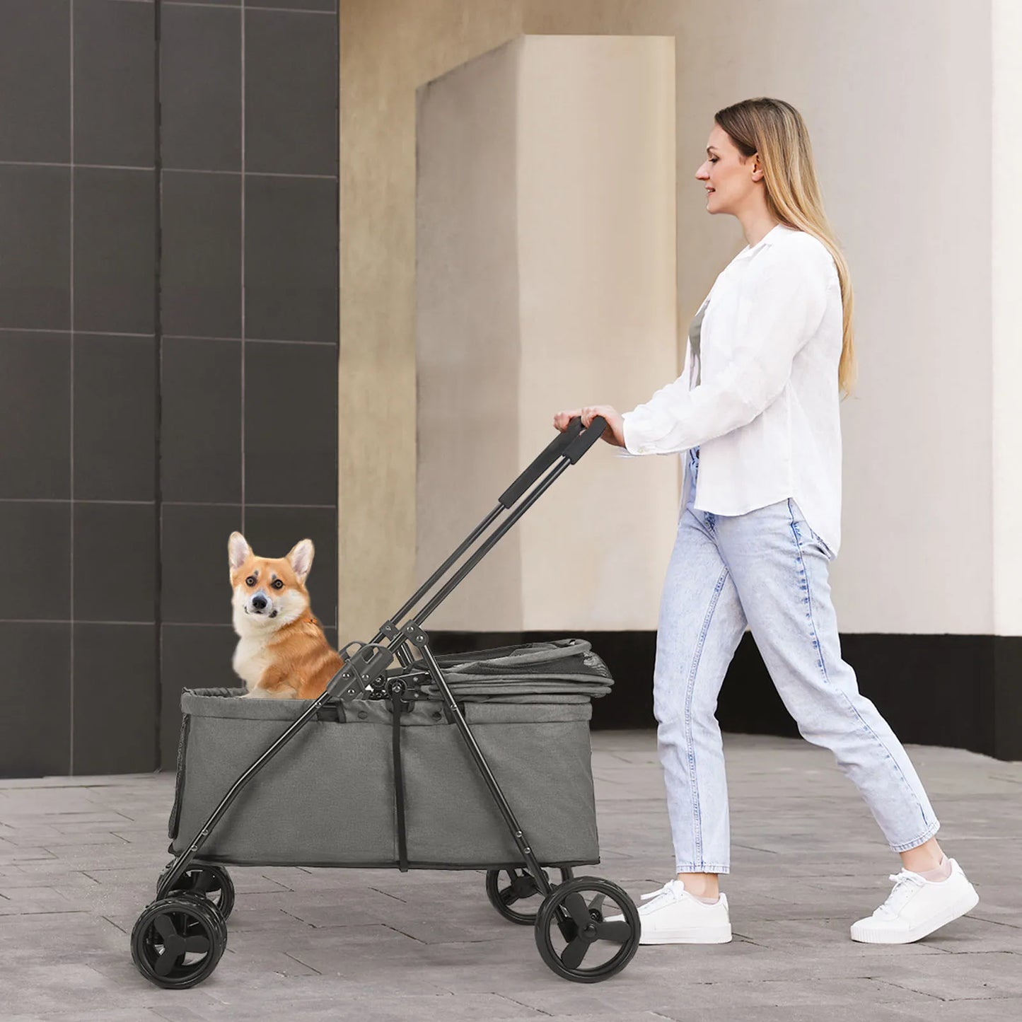 Wedyvko Luxury Pet Stroller 4 Wheels with Brakes