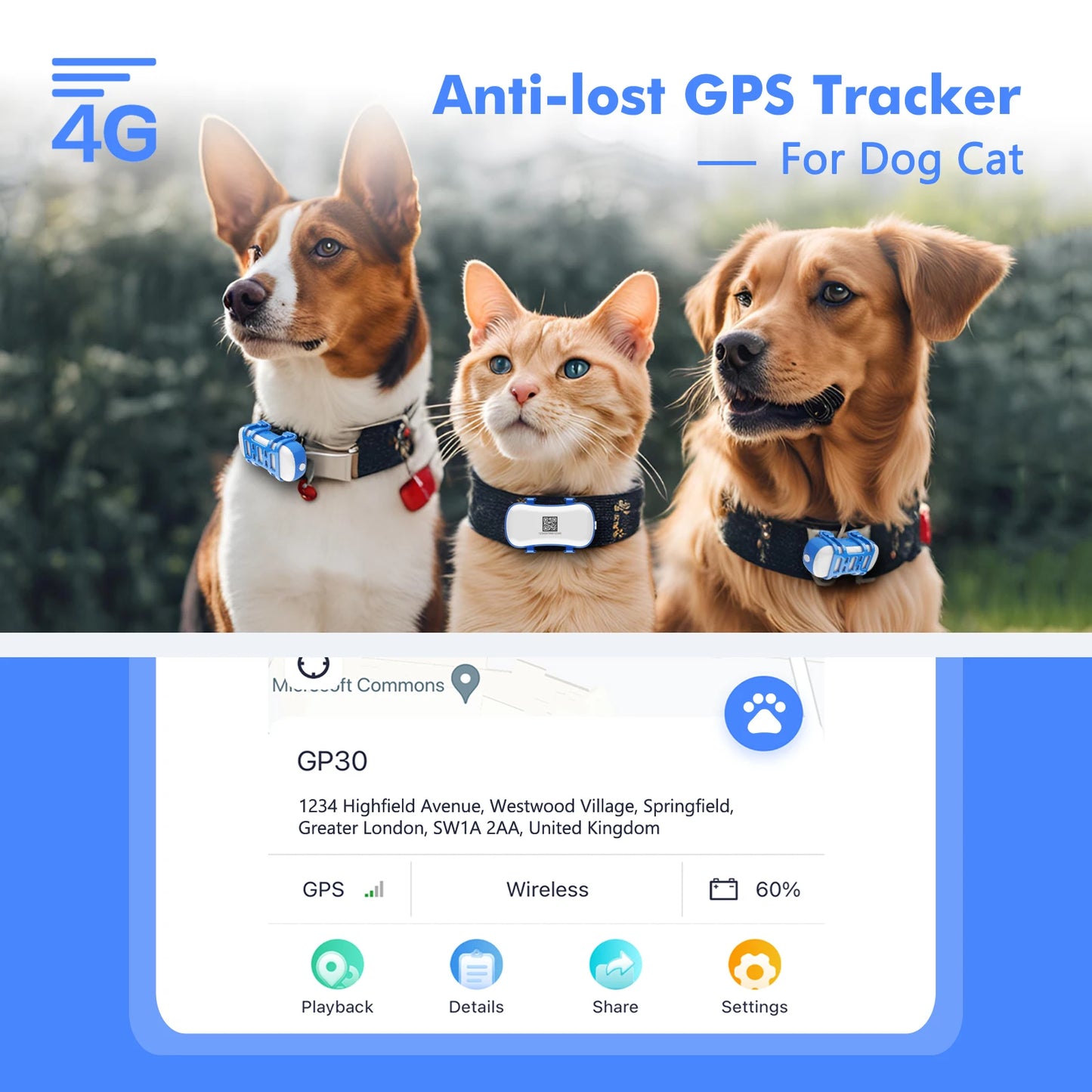 4G GPS Tracker for Pets Smart Locator with App Free Trial Included