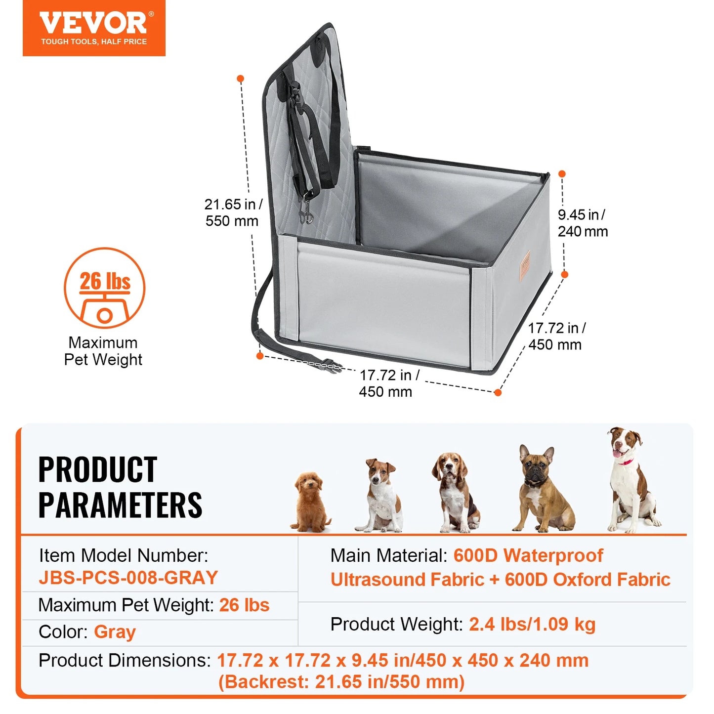 VEVOR Dog Car Seat Waterproof