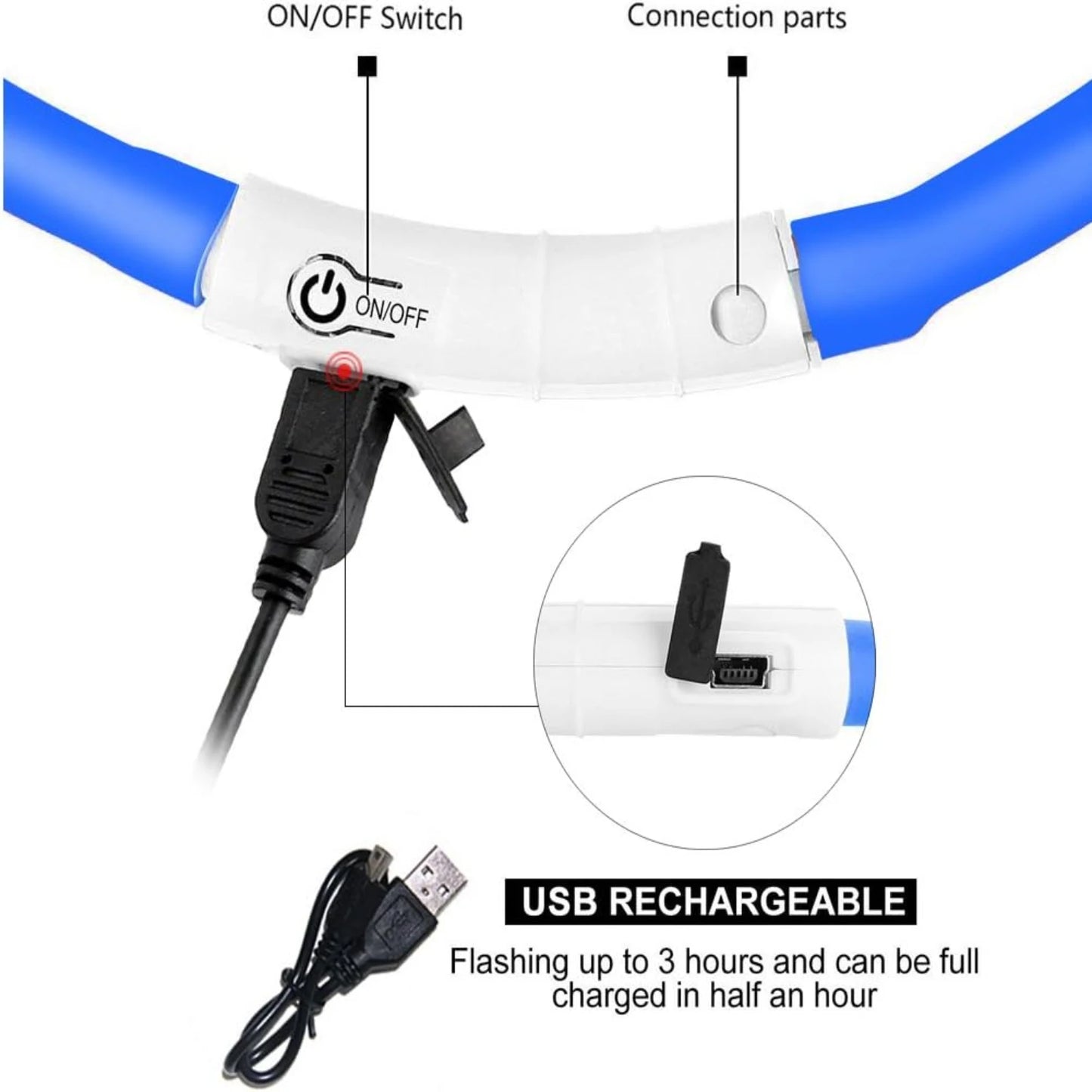 LED Dog Collar, USB Rechargeable