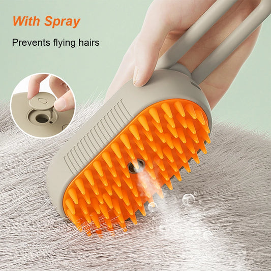 3-in-1 Pet Hair Brush, Steam Spray Massage