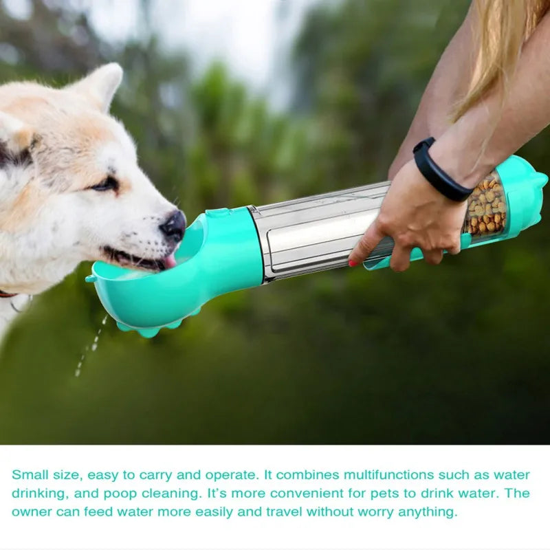 Pet Water Bottle 4 in 1 Portable Dispenser with Dog Whistle, Pet Travel Water Cup with Food Container