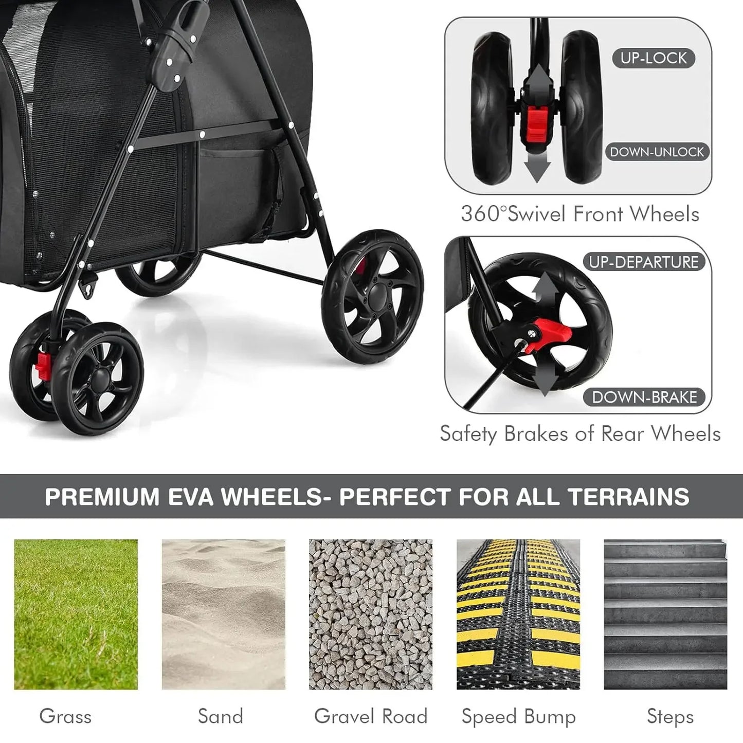 Pet Stroller with 2 Detachable Carrier Bags