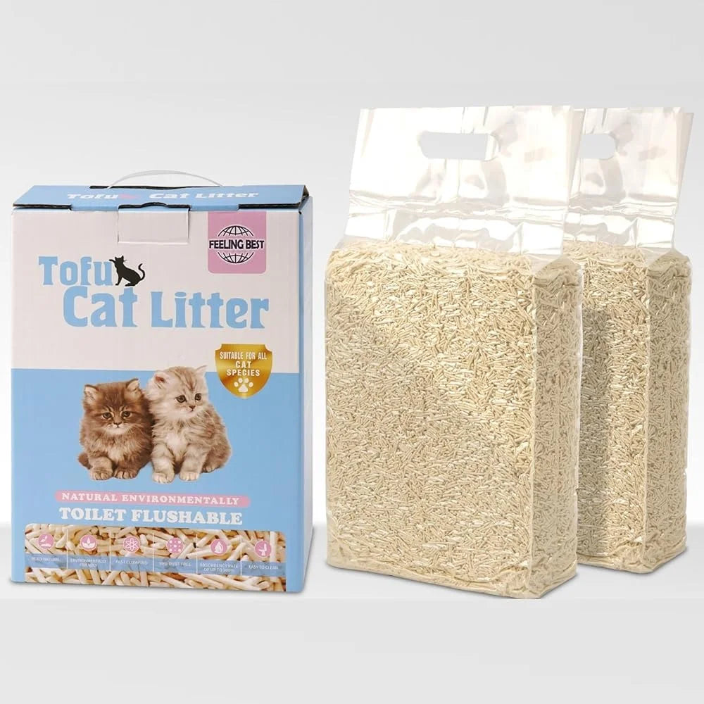 Tofu Cat Litter 11.2LB Flushable Clumping Natural Odor Control Ultra Absorbent Dust-Free Pea Husk Cornstarch Safe Cats