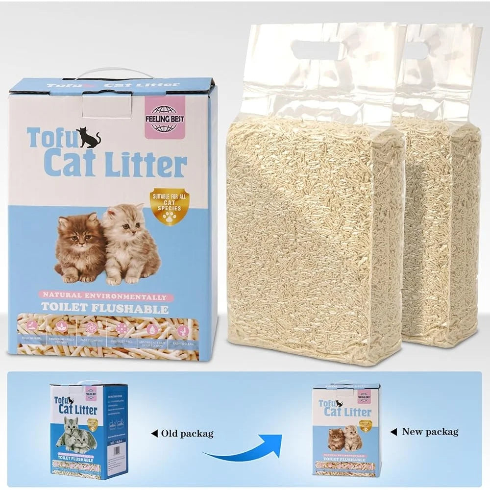 Tofu Cat Litter 11.2LB Flushable Clumping Natural Odor Control Ultra Absorbent Dust-Free Pea Husk Cornstarch Safe Cats