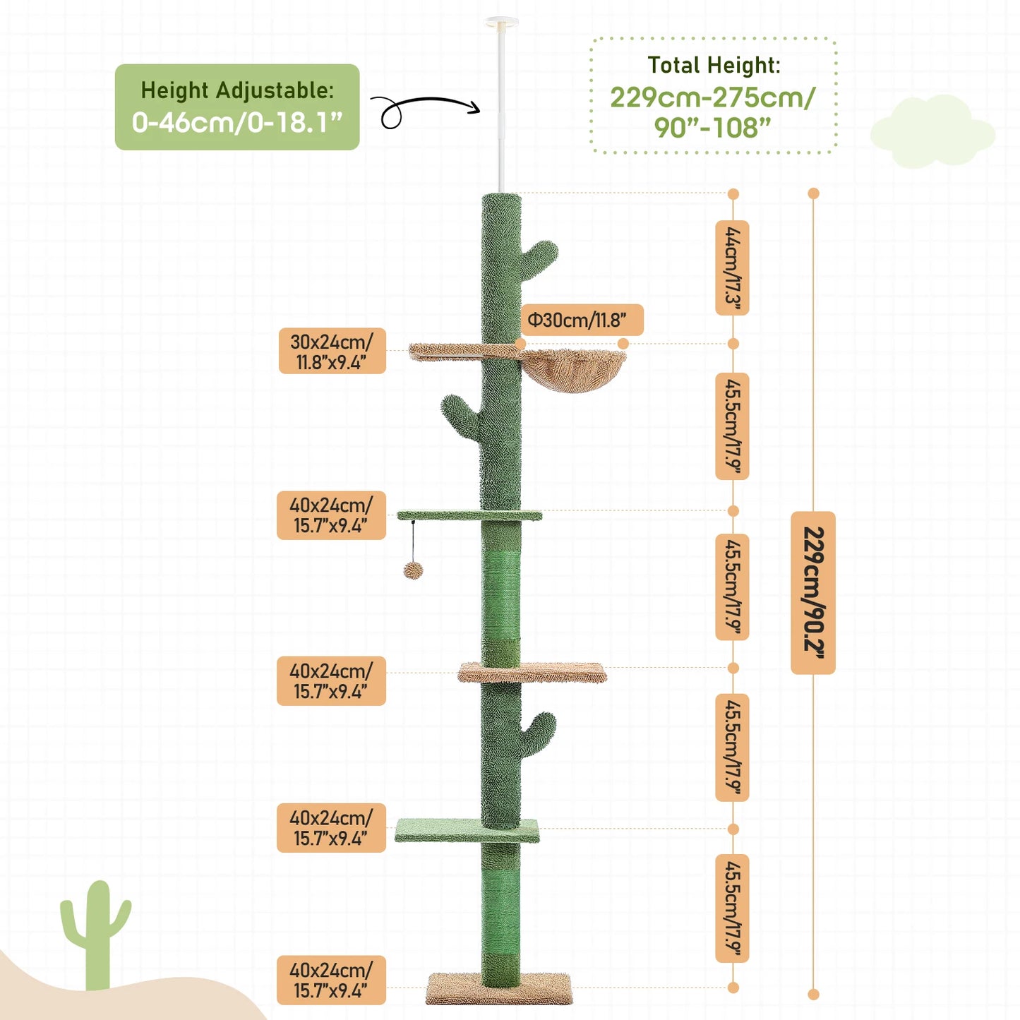 5-Tier Floor to Ceiling Cactus Tall Climbing Tree