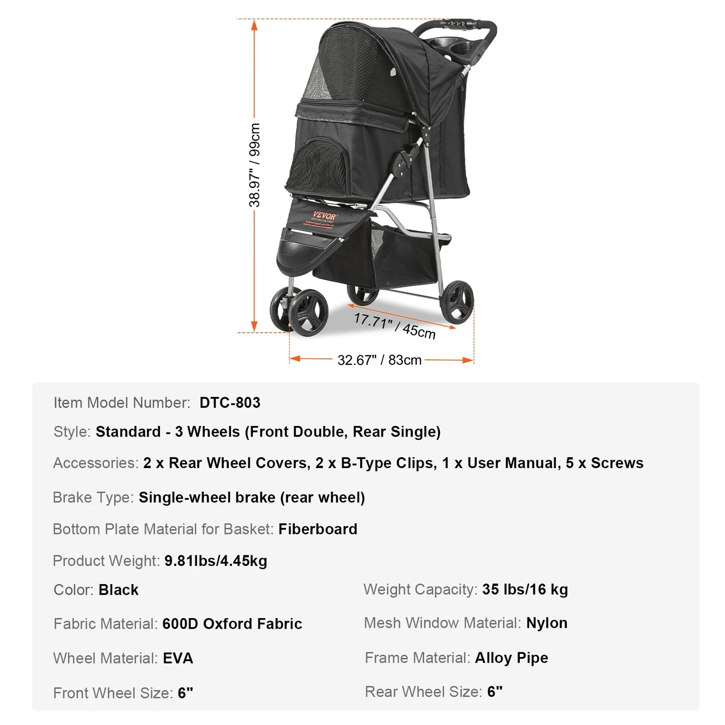 VEVOR Pet Stroller Lightweight