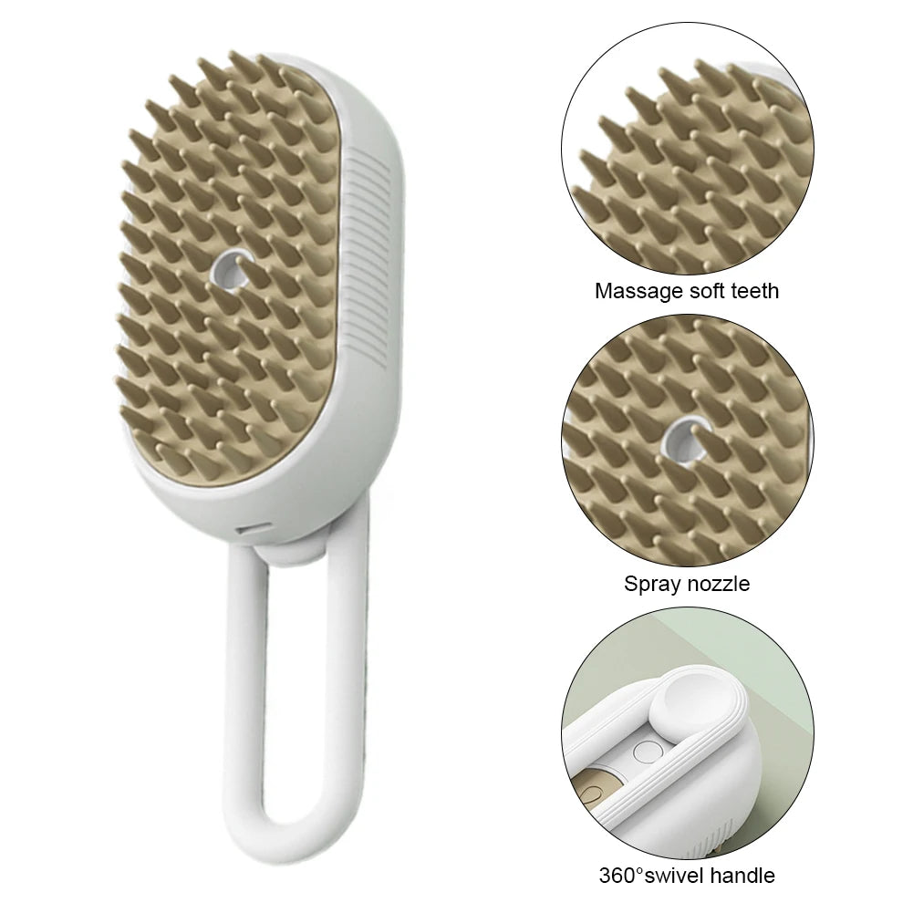 3-in-1 Pet Hair Brush, Steam Spray Massage