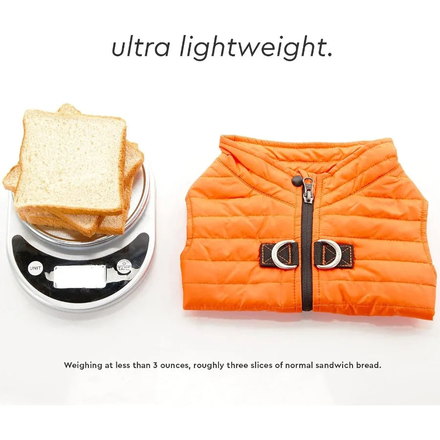 Dog Jacket in Orange for Small to Medium Dogs, Water Resistant with Dual D Ring Leash