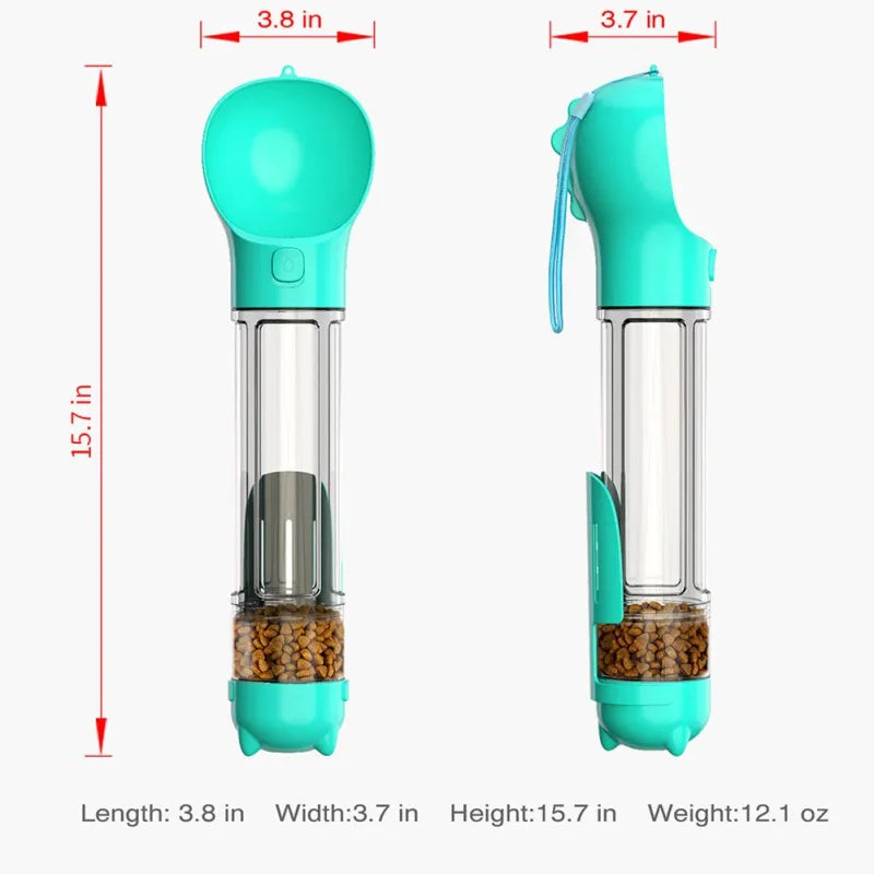 Pet Water Bottle 4 in 1 Portable Dispenser with Dog Whistle, Pet Travel Water Cup with Food Container
