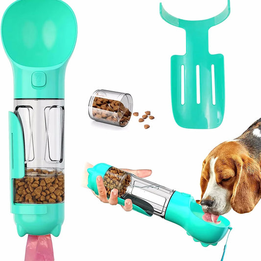 Pet Water Bottle 4 in 1 Portable Dispenser with Dog Whistle, Pet Travel Water Cup with Food Container