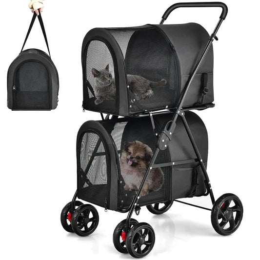 Pet Stroller with 2 Detachable Carrier Bags