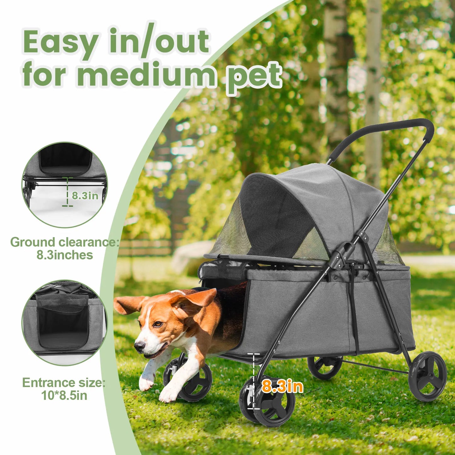 Wedyvko Luxury Pet Stroller 4 Wheels with Brakes