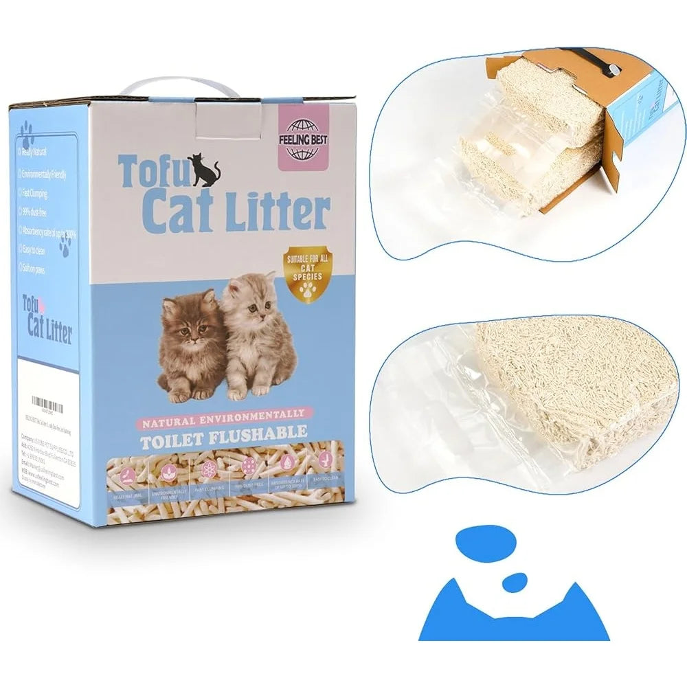 Tofu Cat Litter 11.2LB Flushable Clumping Natural Odor Control Ultra Absorbent Dust-Free Pea Husk Cornstarch Safe Cats