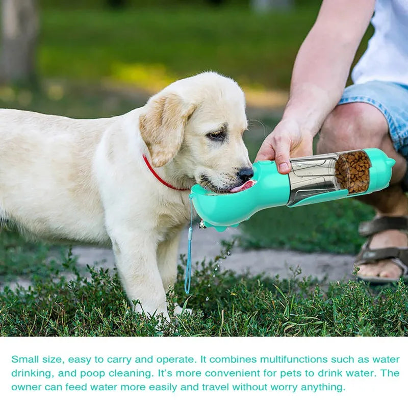 Pet Water Bottle 4 in 1 Portable Dispenser with Dog Whistle, Pet Travel Water Cup with Food Container