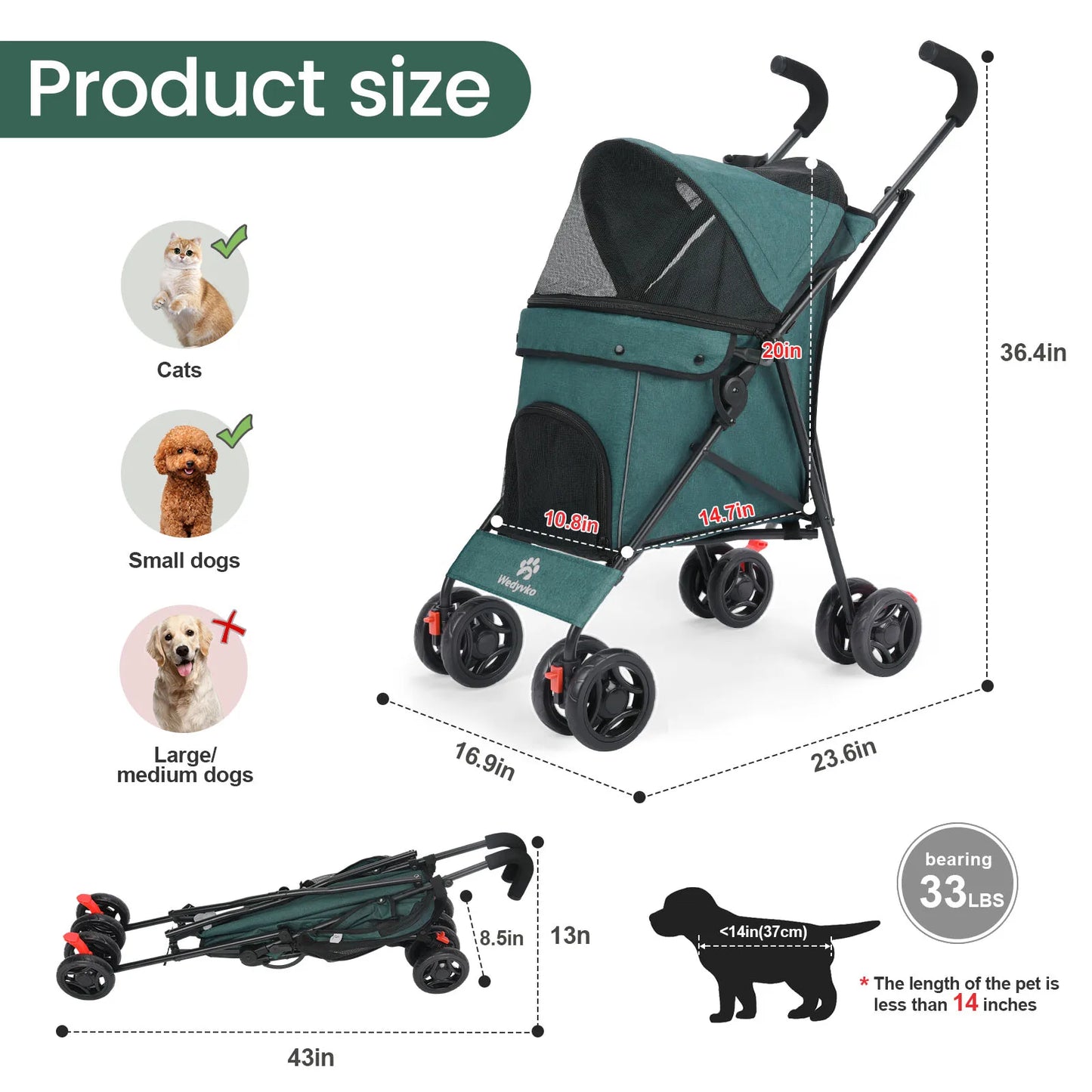 Outdoor Stroller Cat Dog Travel Breathable Stroller