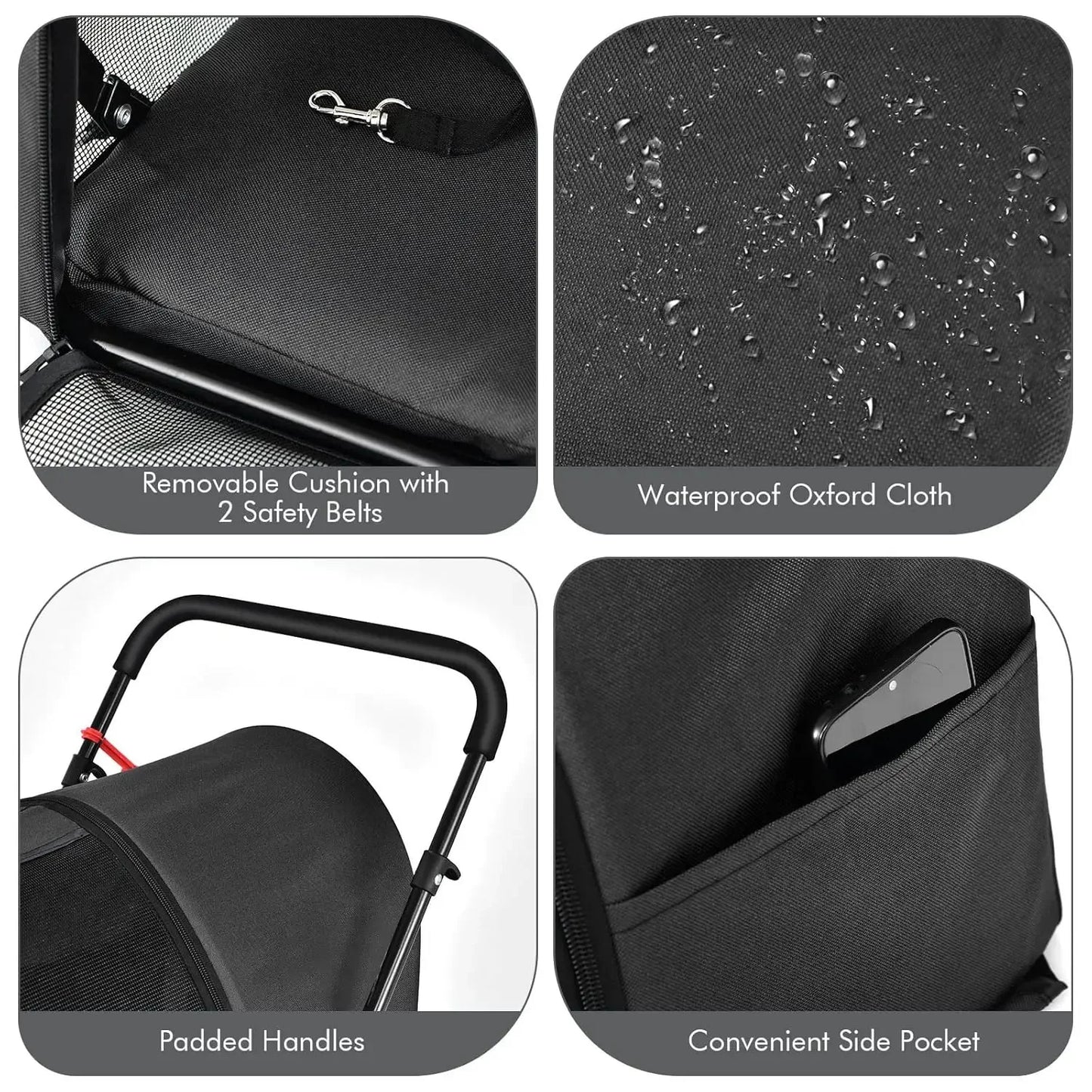 Pet Stroller with 2 Detachable Carrier Bags