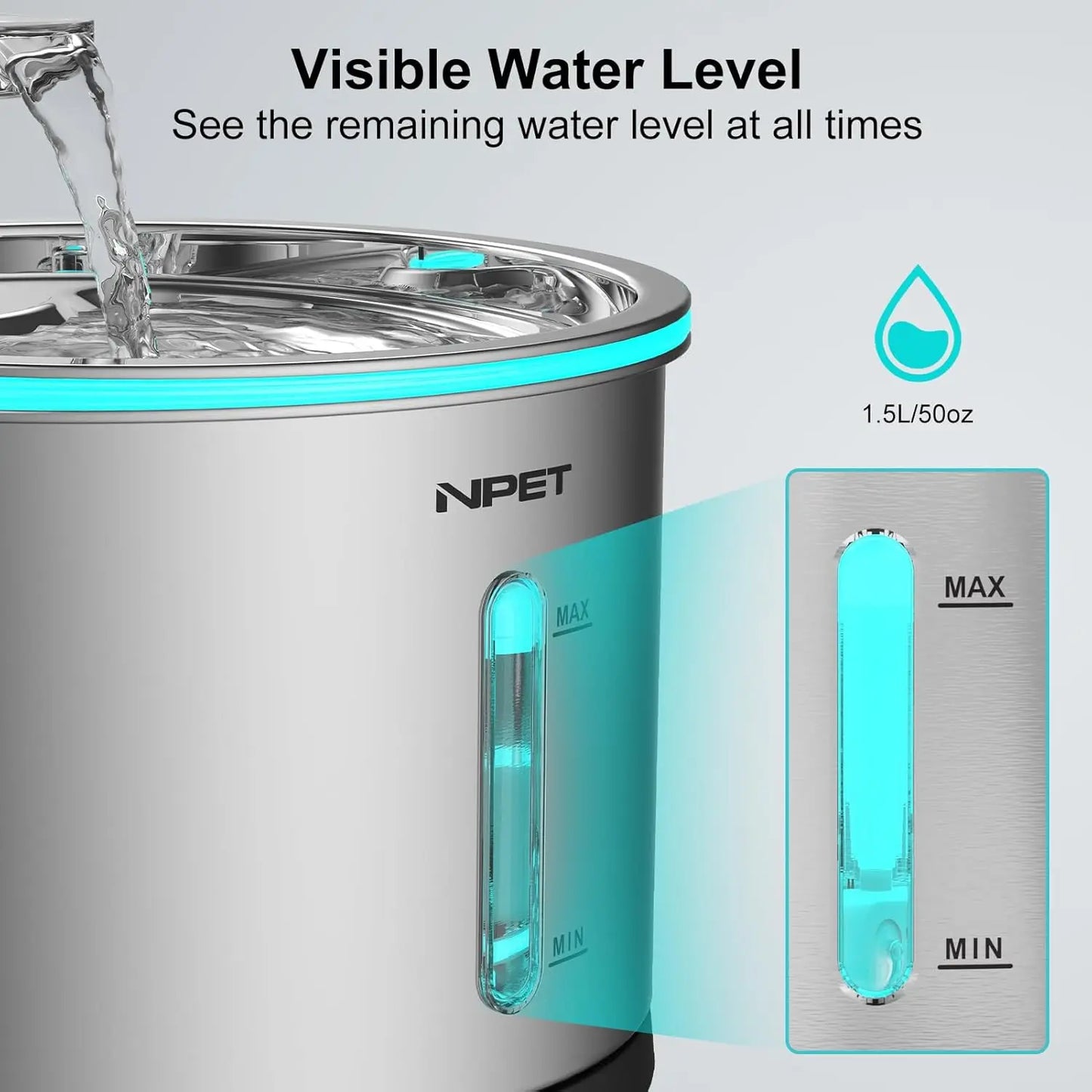 NPET Cat Water Fountain Stainless Steel