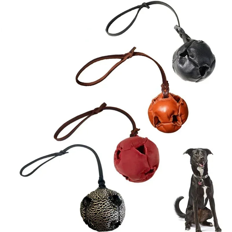 Leather Dog Training Ball with a Handle