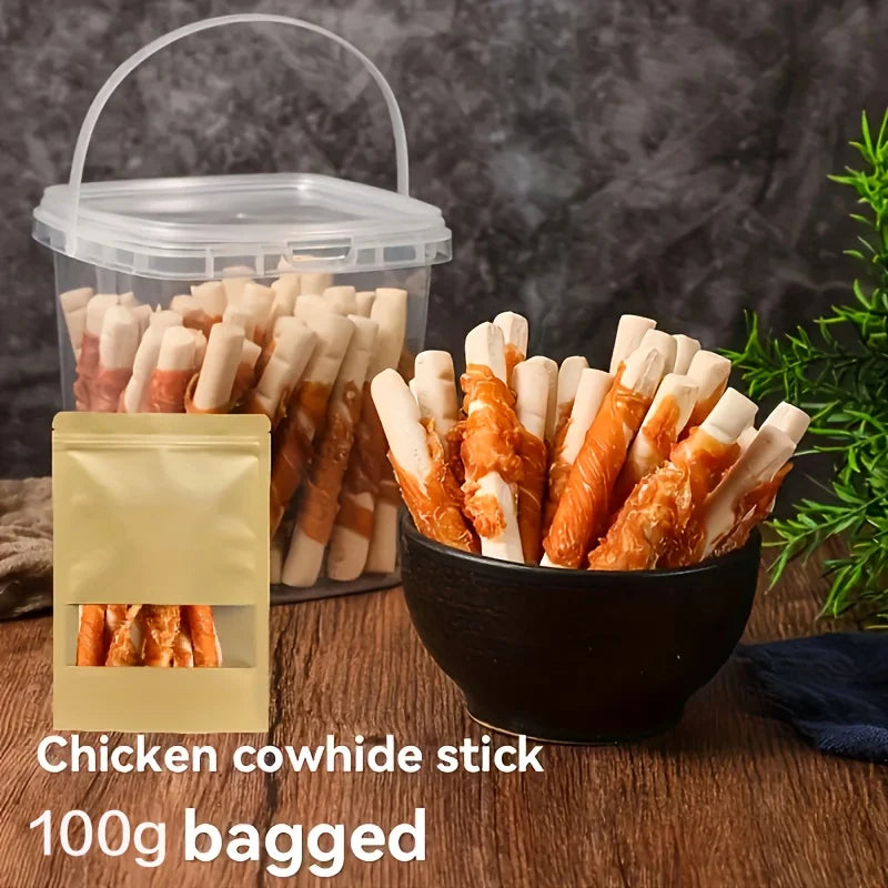 100g/400g(3.53oz/14.11oz) Chicken Wrapped Rawhide Dog Treats